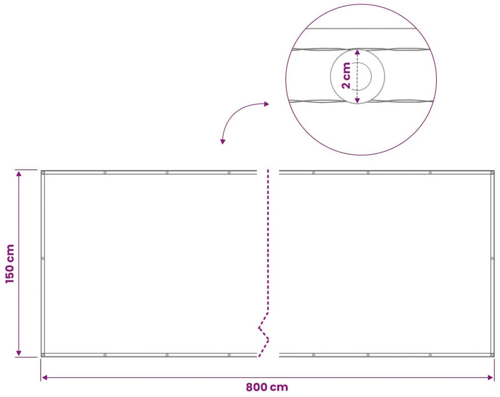 Balkono privatumo ekranas 150 x 800 cm Audinys su PU danga