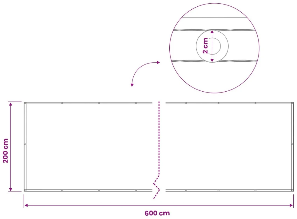 Balkono privatumo ekranas 200 x 600 cm Audinys su PU danga