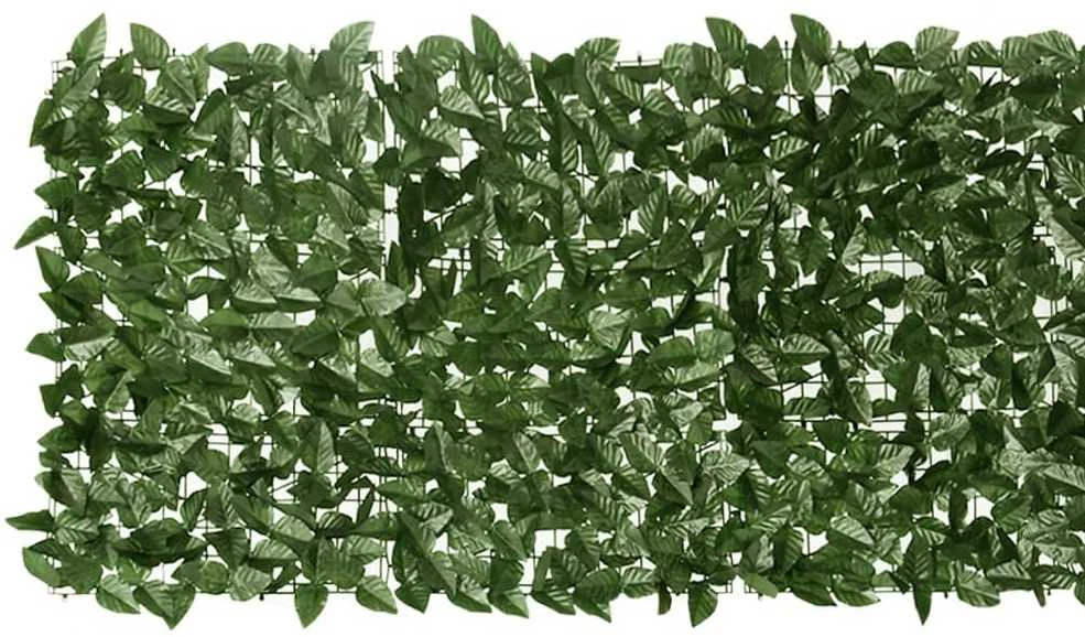 Balkono širma su tamsiai žaliais lapais, 600x75cm