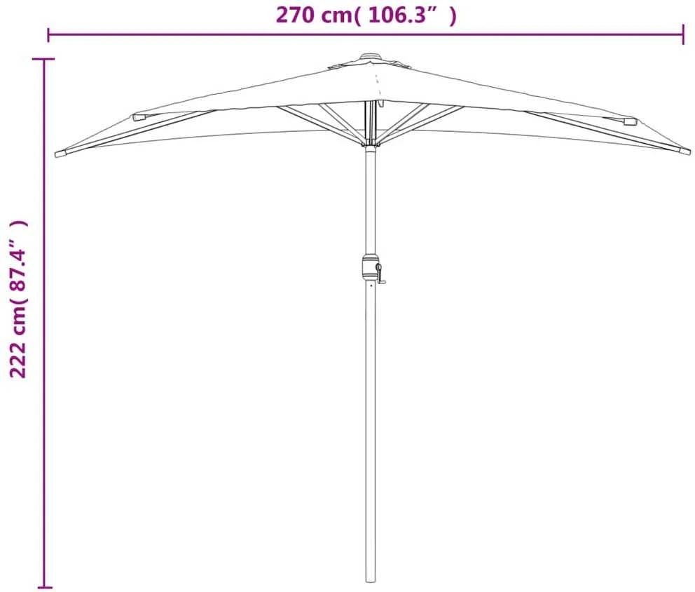 Balkono skėtis su aliuminio stulpu, taupe, 270x144cm, pusinis