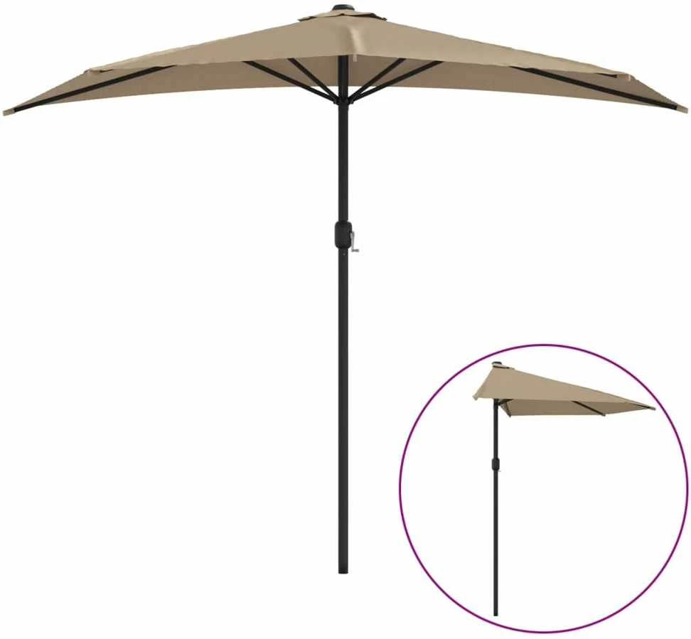 Balkono skėtis su aliuminio stulpu, taupe, 270x144cm, pusinis