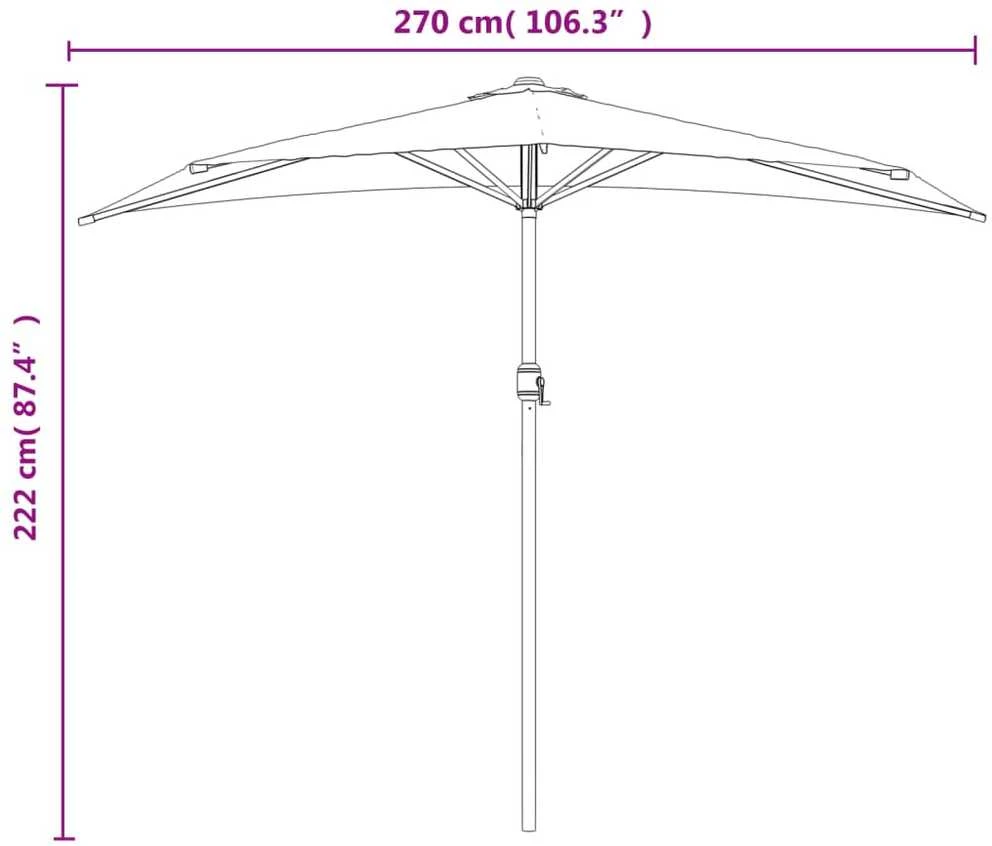 Balkono skėtis su aliuminio stulpu, taupe, 270x144cm, pusinis