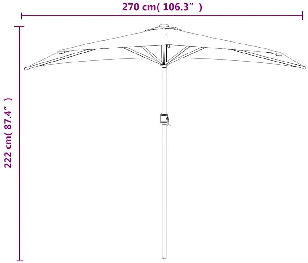 Balkono skėtis su aliuminio stulpu, taupe, 270x144cm, pusinis