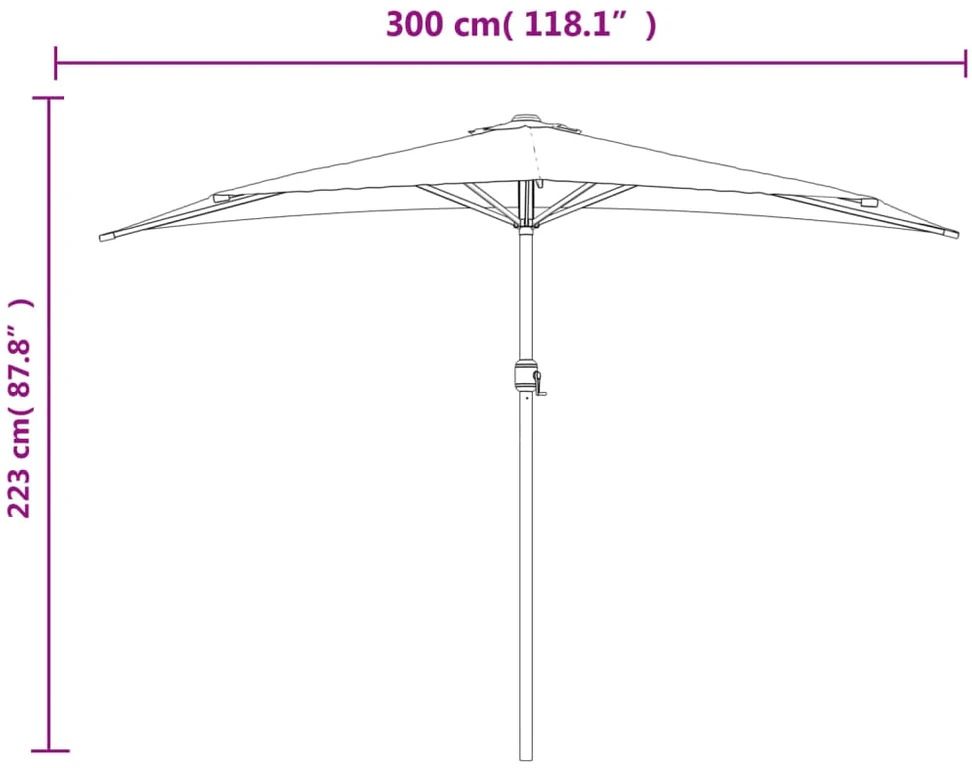 Balkono skėtis su aliuminio stulpu, 300x155cm, žalios sp.