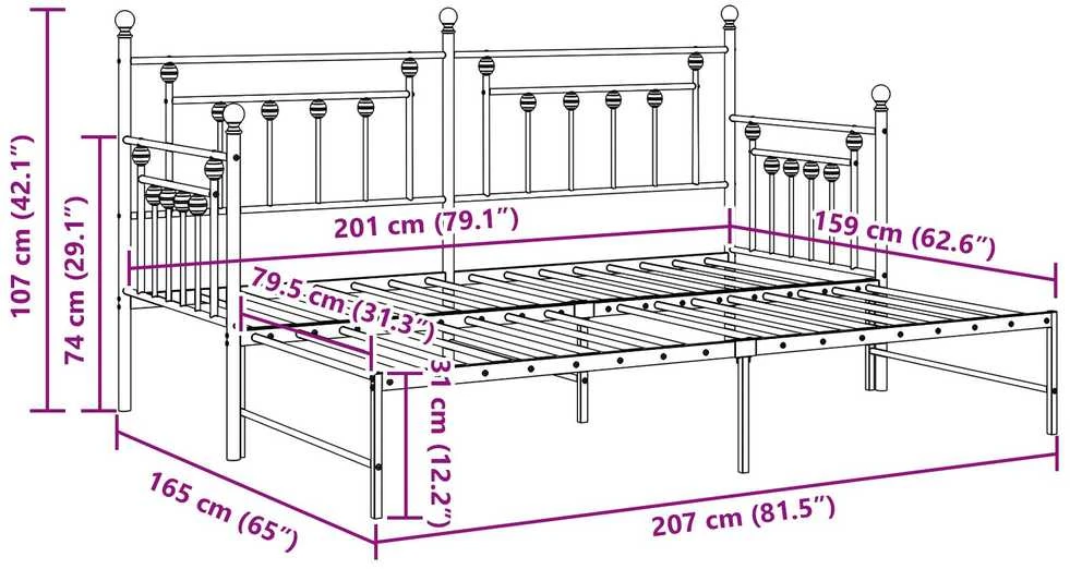 Lova Dienos lovos rėmas Balta 80 x 200 cm Plienas