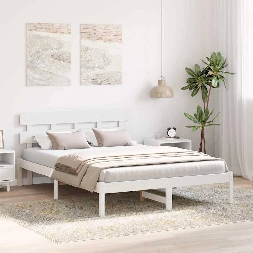 Lovos rėmas Balta 160 x 200 cm Pušies medienos masyvas
