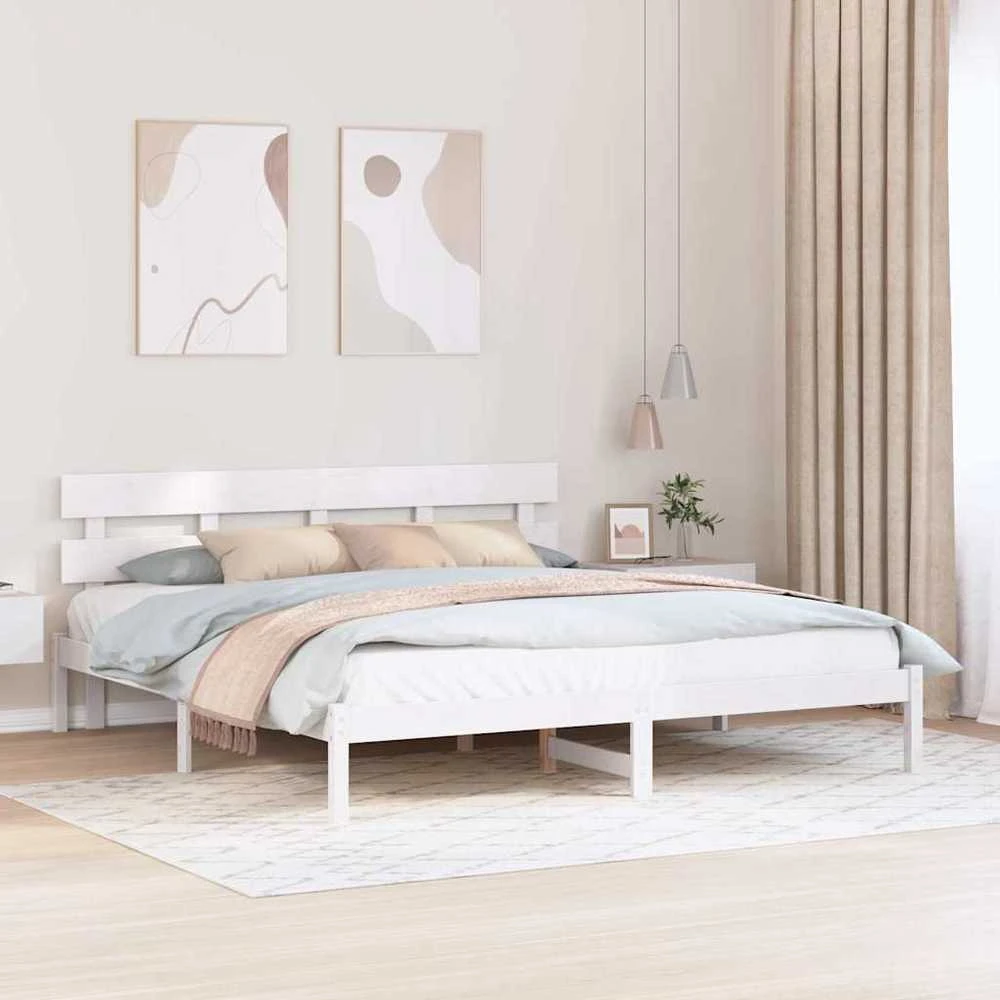 Lovos rėmas Balta 200 x 200 cm Pušies medienos masyvas