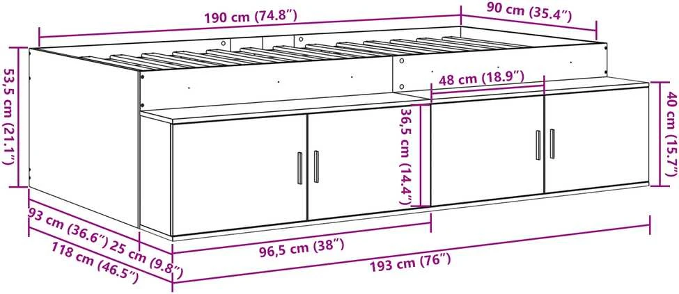 Lovos rėmas su stalčių Balta 90 x 190 cm Apdirbta mediena