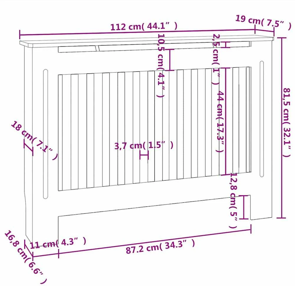 Baltos MDF Grotelės Radiatoriui Paslėpti su Lentyna, 112 cm