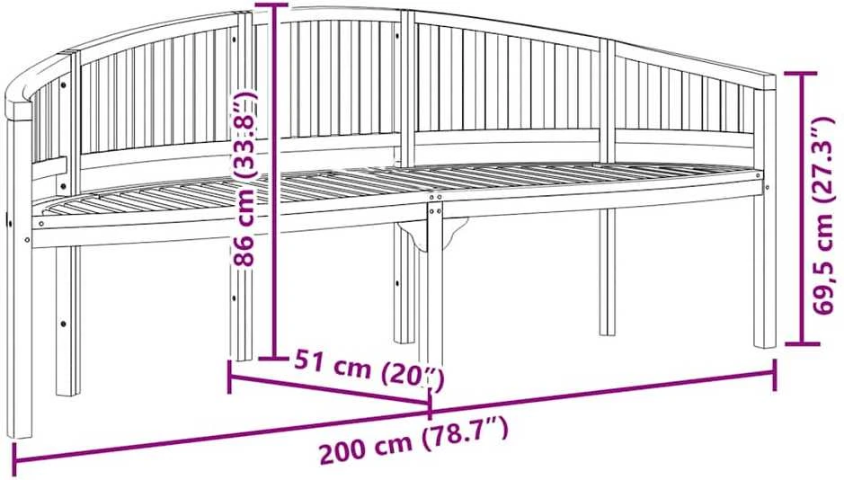 Banano formos suoliukas, 200cm, tikmedžio medienos masyvas