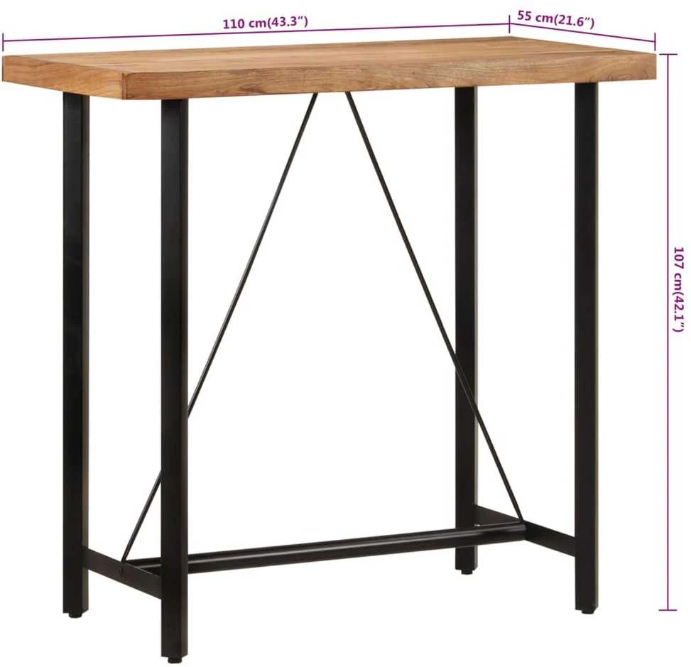 Baro stalas, 110x55x107cm, akacijos medienos masyvas ir geležis