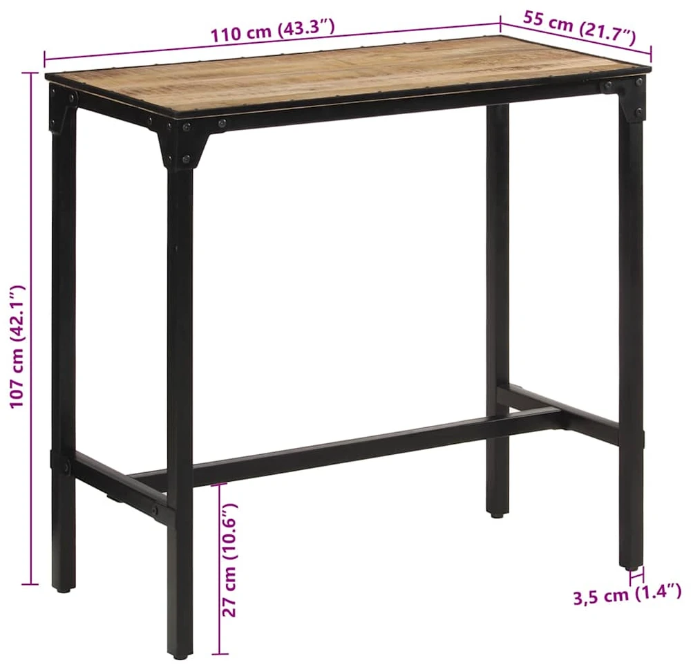 Baro stalas, 110x55x107cm, neapdorotos mango medienos masyvas