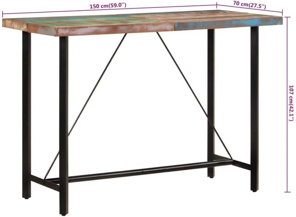 Baro stalas, 150x70x107cm, perdirbtos medienos masyvas/geležis