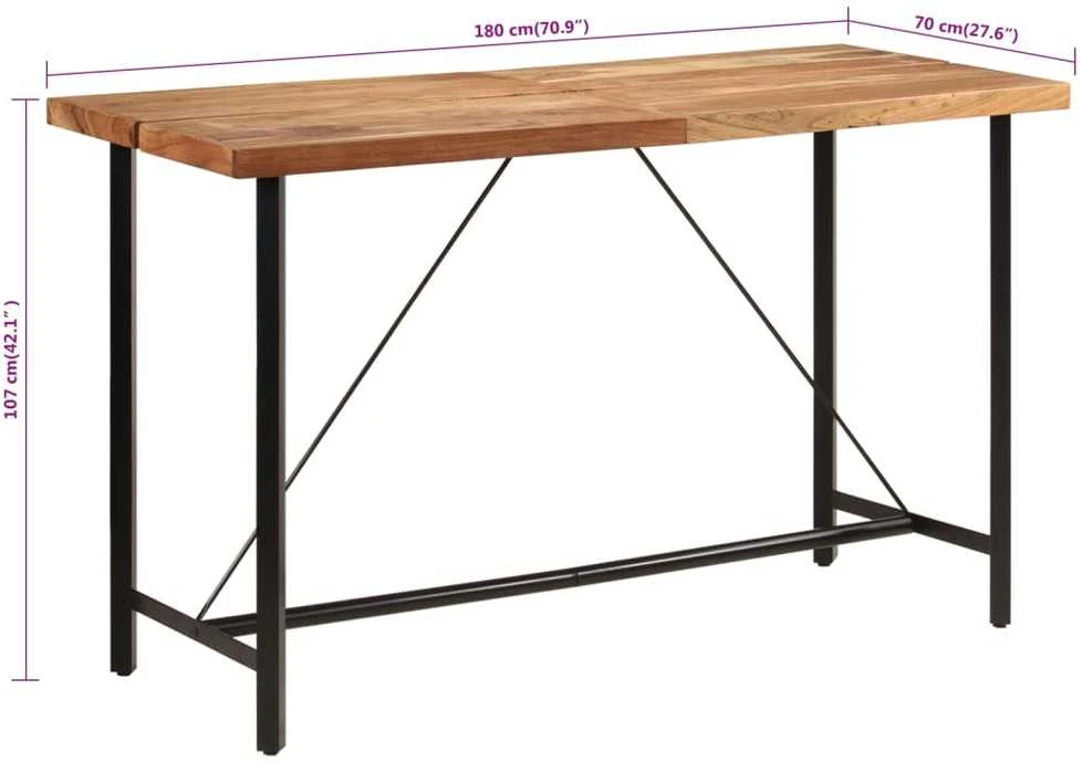 Baro stalas, 180x70x107cm, akacijos medienos masyvas ir geležis
