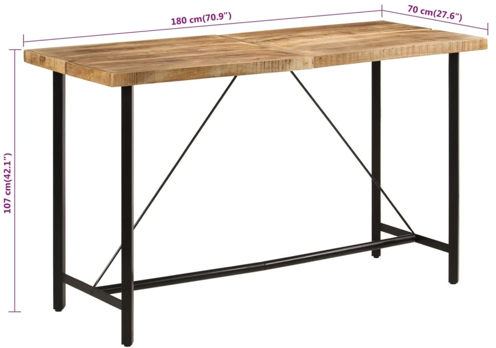 Baro stalas, 180x70x107cm, mango medienos masyvas ir geležis