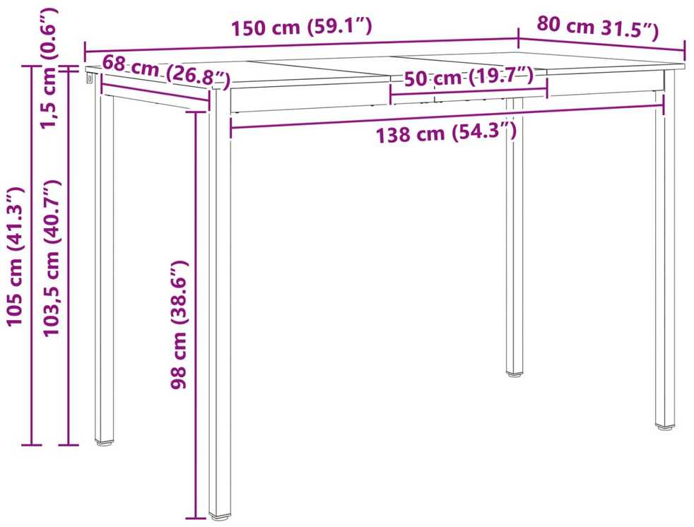 Baro stalas Balta 150 x 80 x 105 cm Kietos pušies mediena