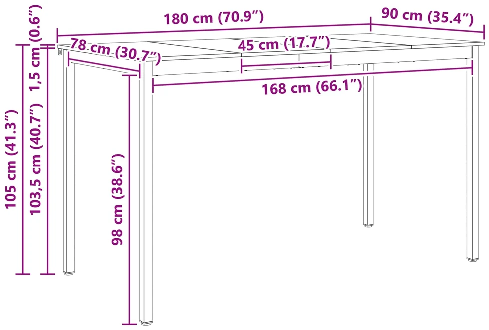 Baro stalas Balta 180 x 90 x 105 cm Kietos pušies mediena