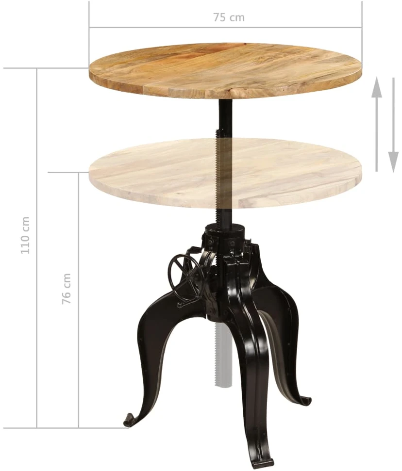 Baro stalas, mango medienos masyvas, 75x(76-110)cm