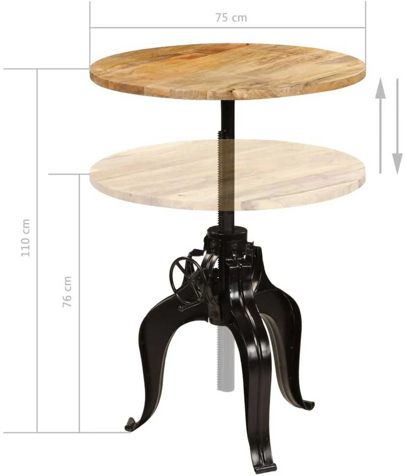 Baro stalas, mango medienos masyvas, 75x(76-110)cm