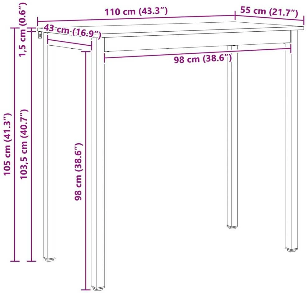 Baro stalas 110 x 55 x 105 cm Kietos pušies mediena Natūrali