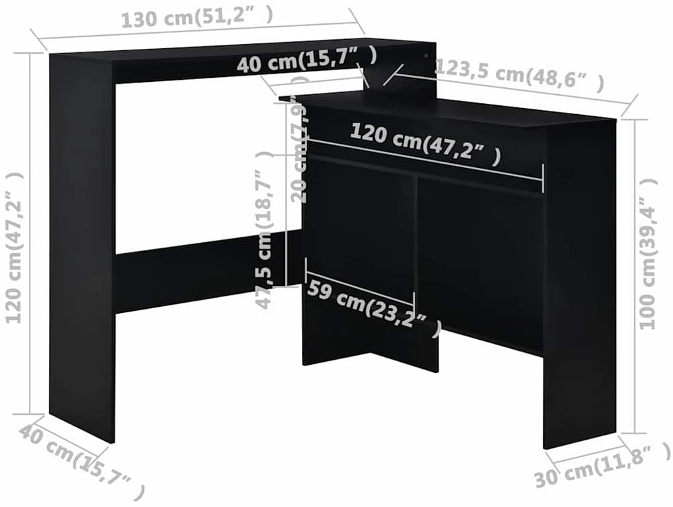 Baro stalas su 2 stalviršiais, juodos sp., 130x40x120cm