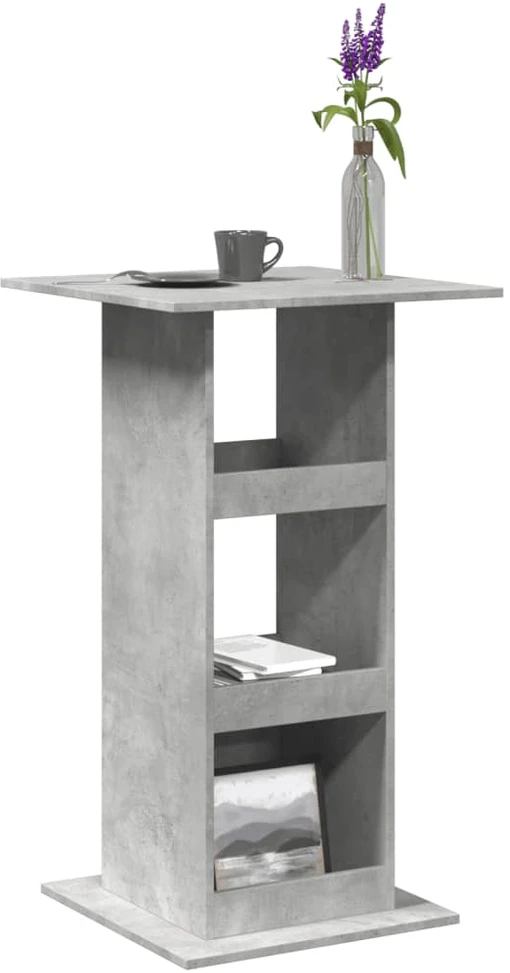Baro stalas su lentyna, betono, 60x60x102cm, apdirbta mediena
