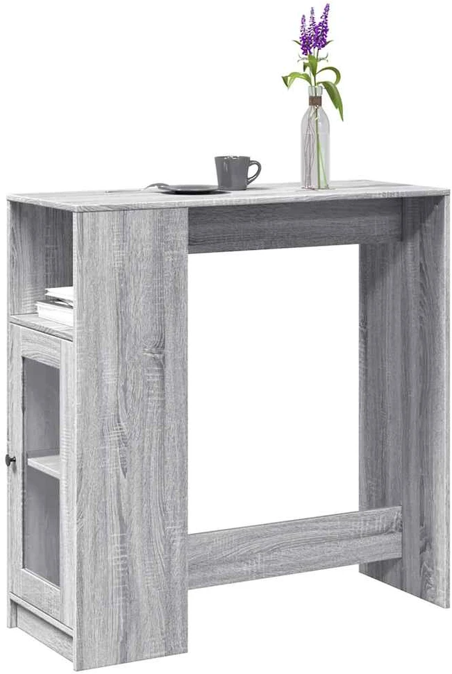 Baro stalas su lentynomis, pilkas, 101x40x103,5cm, mediena