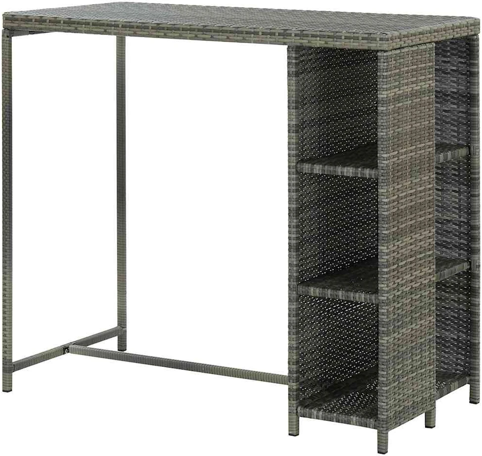 Baro staliukas su lentyna, pilkas, 120x60x110cm, poliratanas