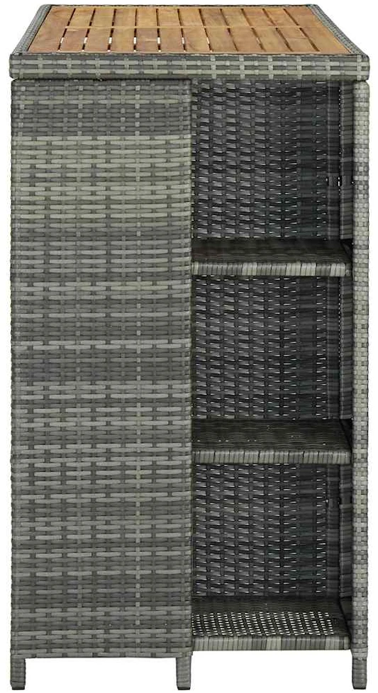 Baro staliukas su lentyna, pilkas, 120x60x110cm, poliratanas