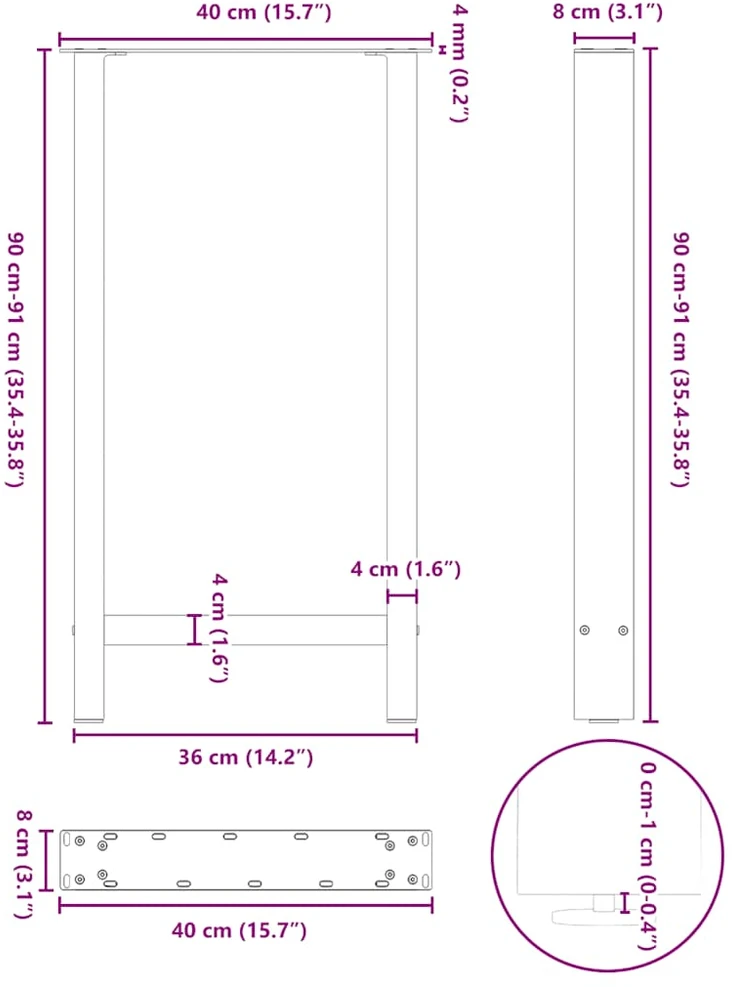 Kavos staliuko kojelės, antracito, 2 vnt., 40x(90-91)cm