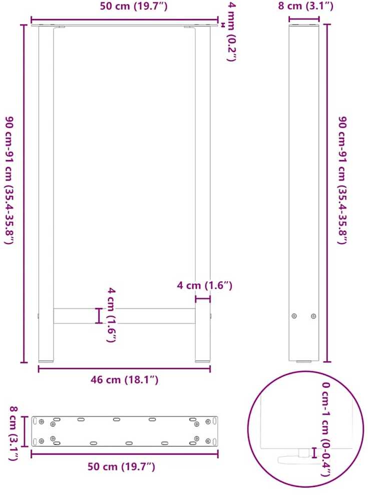 Kavos staliuko kojelės, antracito, 2 vnt., 50x(90-91)cm