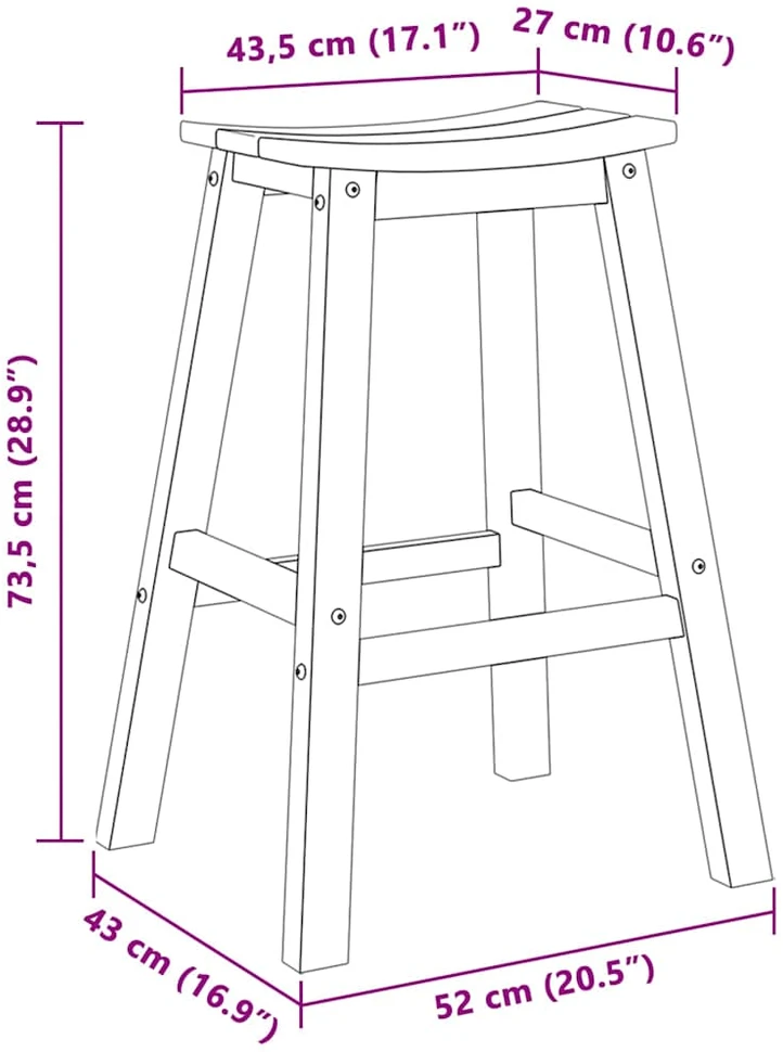 Baro taburetė 2 vnt. Juoda 52 x 43 x 73,5 cm HDPE