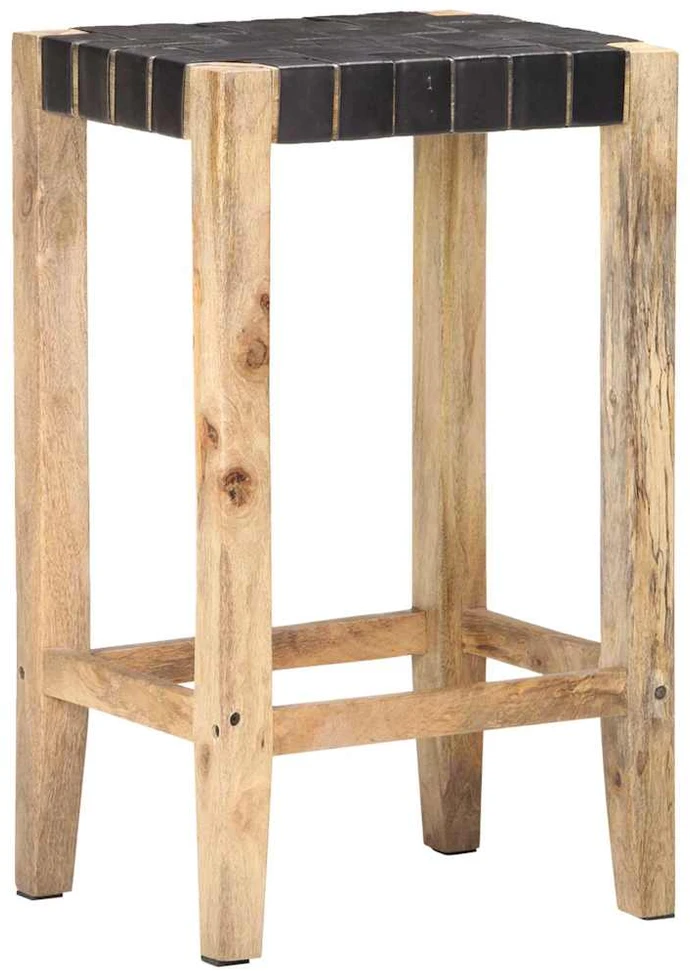 Baro taburetės, 2vnt., juodos spalvos, 75cm, tikra oda