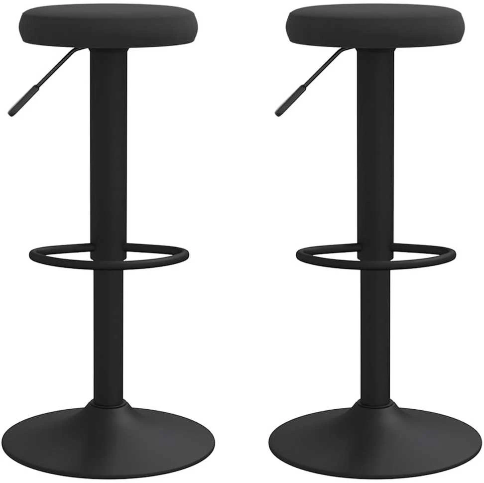 Baro taburetės, 2vnt., juodos spalvos, aksomas