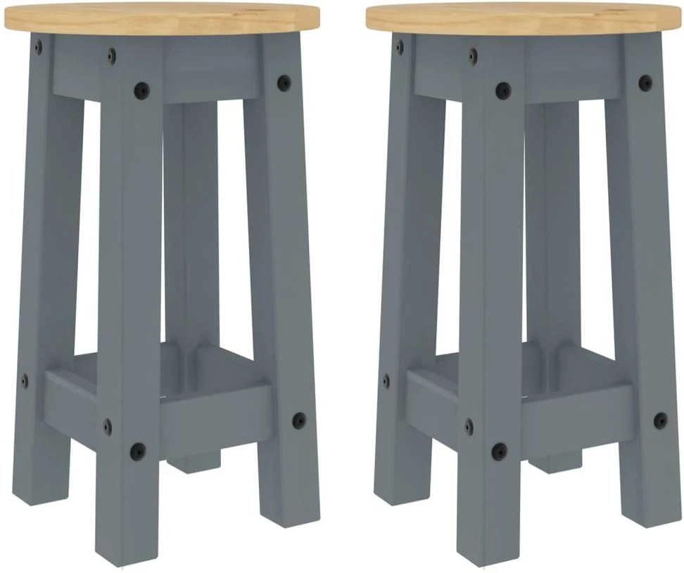 Baro taburetės, 2vnt., pilkos spalvos, pušies medienos masyvas