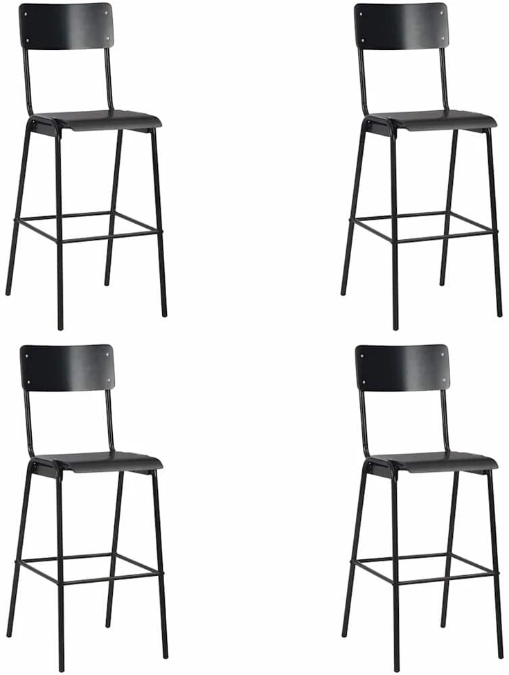 Baro taburetės, 4vnt., juodos, fanera ir plienas (2x280081)