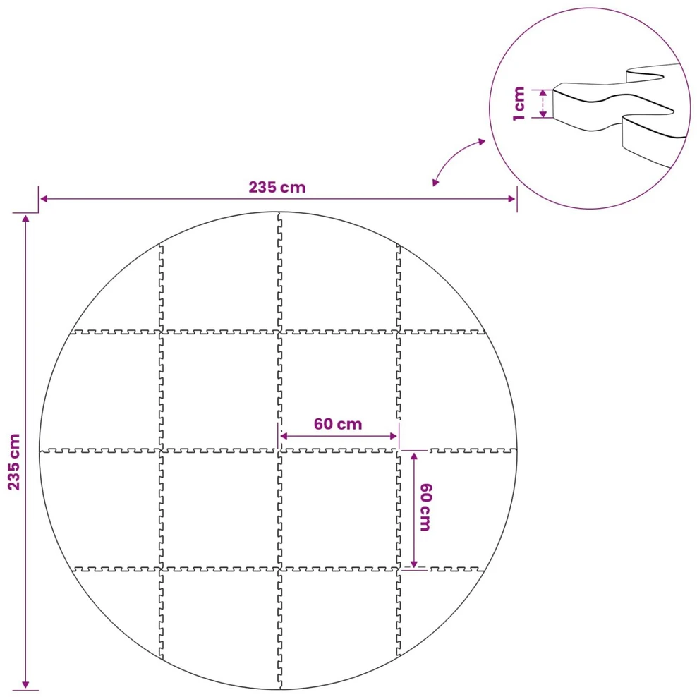 Baseino grindų kilimas 16 vnt. Ø 235 cm Apvali EVA puta Juoda