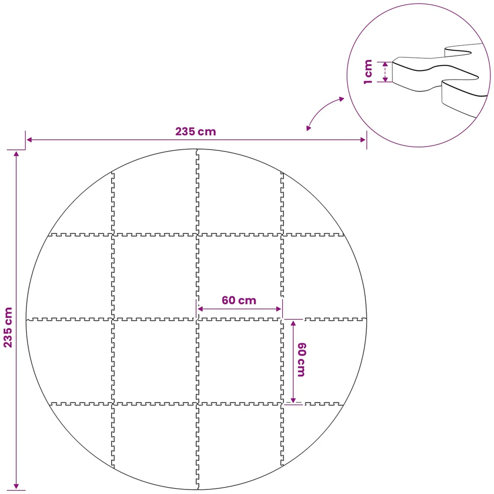 Baseino grindų kilimas 16 vnt. Ø 235 cm Apvali EVA puta Mėlyna