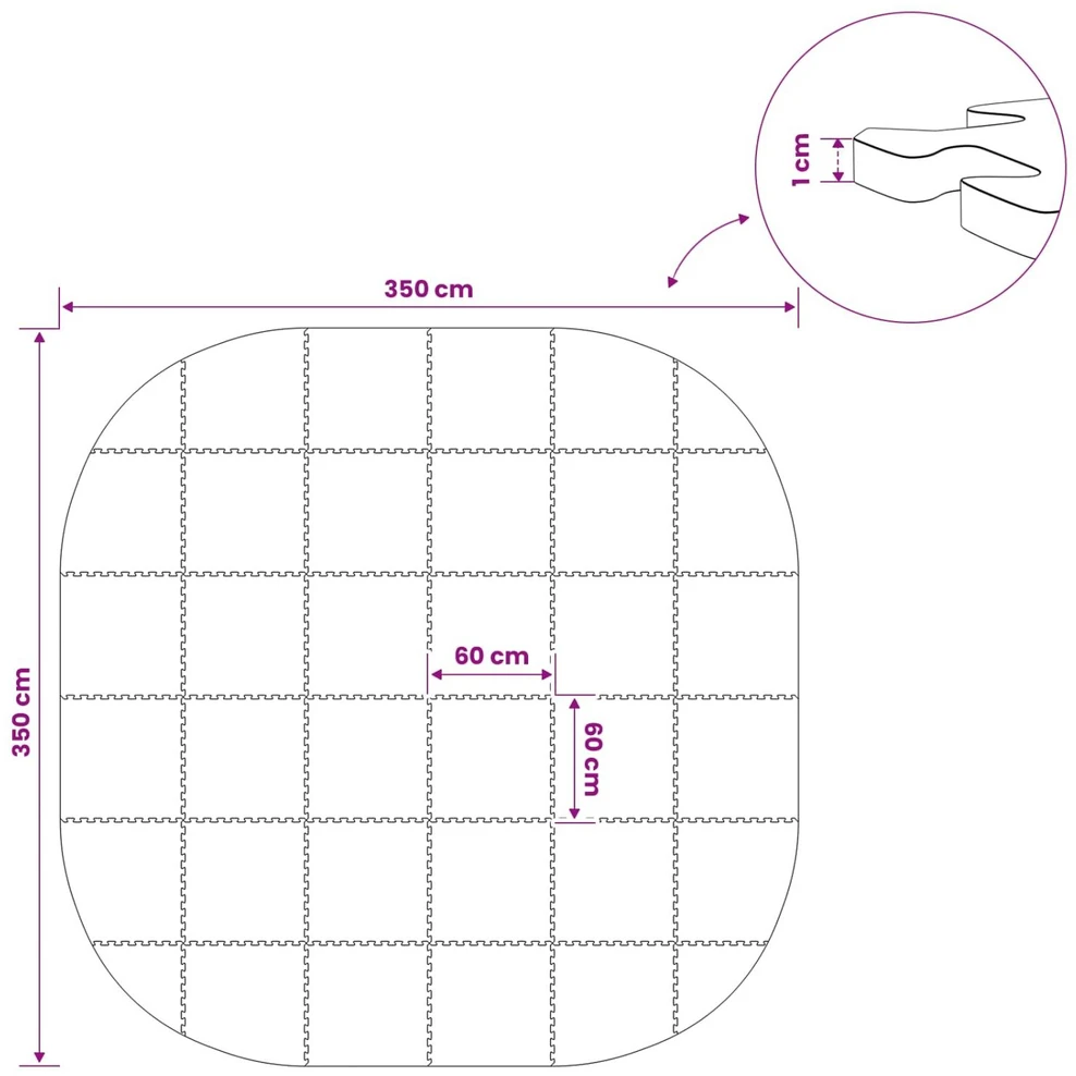 Baseino grindų kilimas 36 vnt. Ø 350 cm Apvali EVA puta Juoda