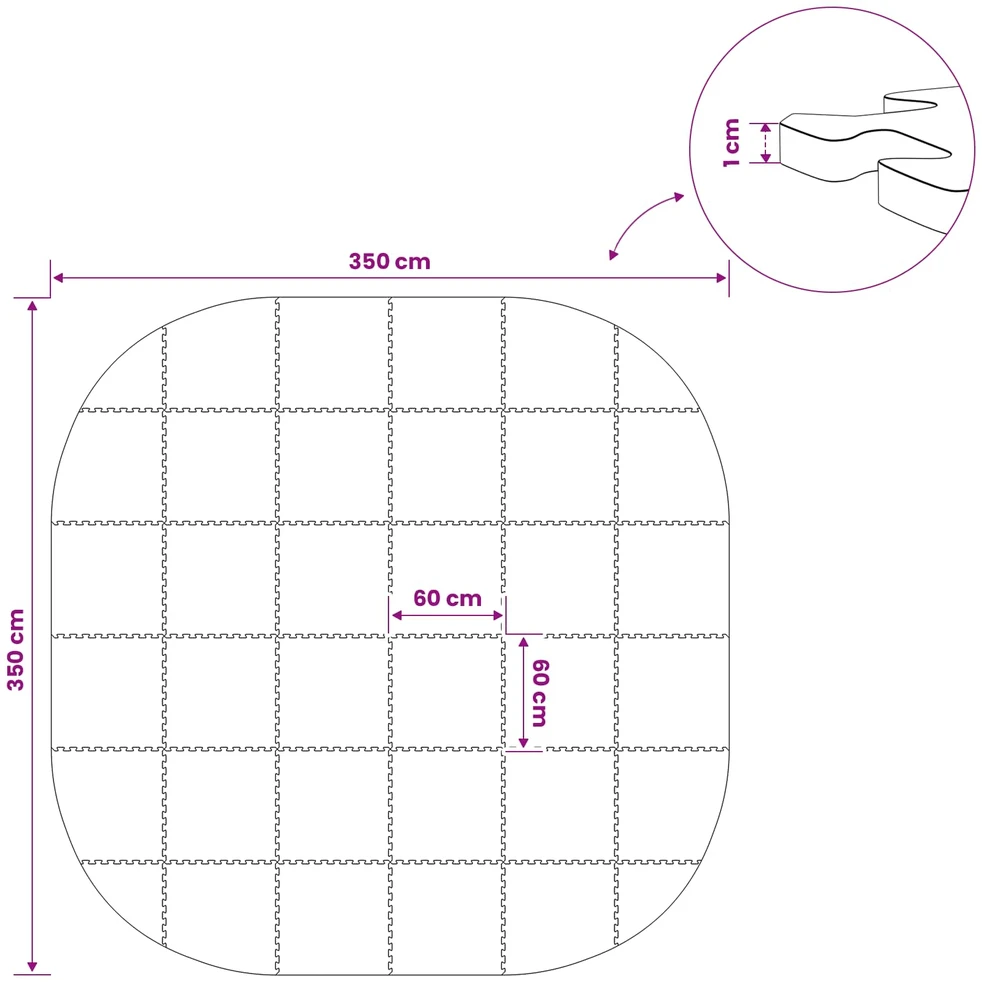 Baseino grindų kilimas 36 vnt. Ø 350 cm Apvali EVA puta Pilka