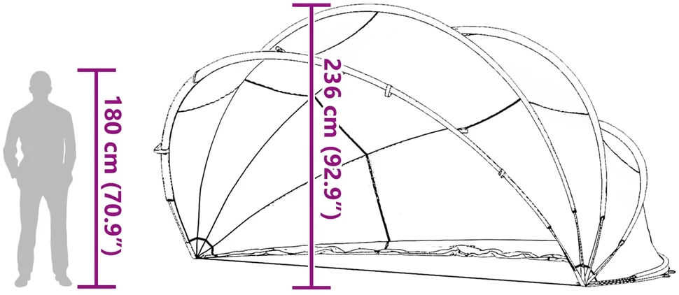 Baseino kupolas 500 x 500 x 236 cm 185T poliesteris su PU danga