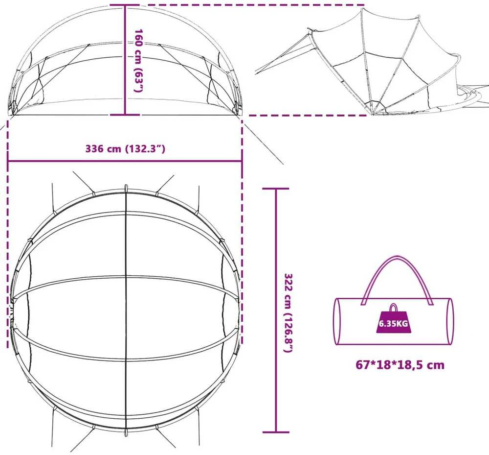 Baseino kupolas 336 x 322 x 160 cm 185T poliesteris su PU danga