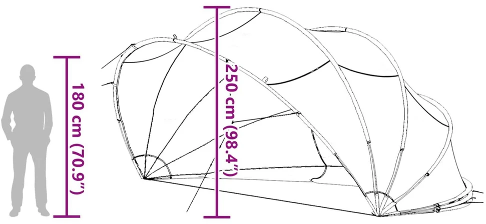 Baseino kupolas 546 x 516 x 250 cm 185T poliesteris su PU danga