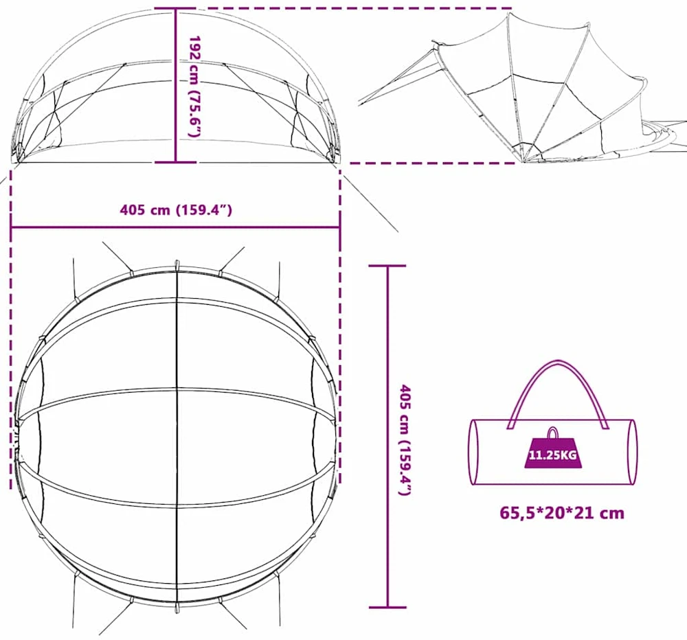 Baseino kupolas 405 x 405 x 192 cm PVC Skaidrus