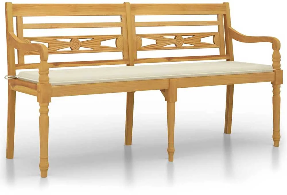 Batavia suoliukas su kremine pagalvėle, 150cm, tikmedis