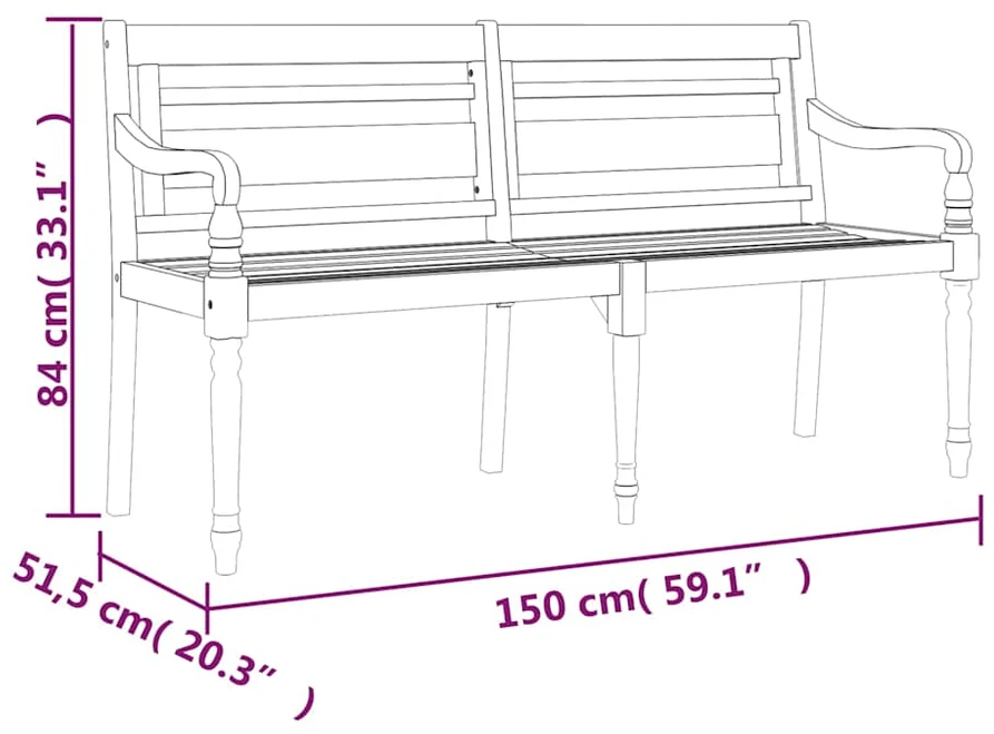 Batavia suoliukas su kremine pagalvėle, 150cm, tikmedis