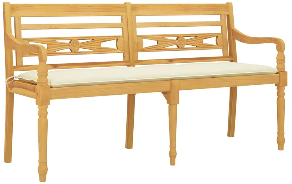 Batavia suoliukas su kremine pagalvėle, 150cm, tikmedis