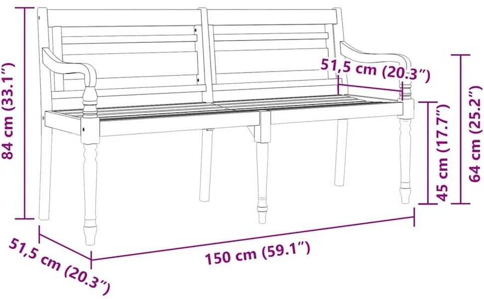 Batavia suoliukas su kremine pagalvėle, 150cm, tikmedis