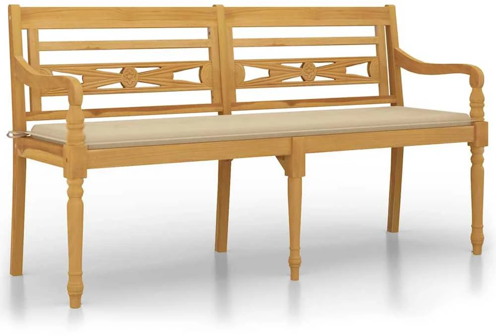 Batavia suoliukas su smėlio spalvos pagalvėle, 150cm, tikmedis