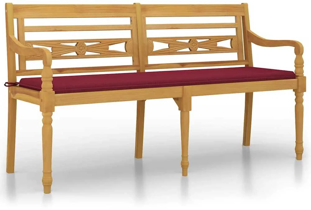 Batavia suoliukas su vyno raudona pagalvėle, 150cm, tikmedis